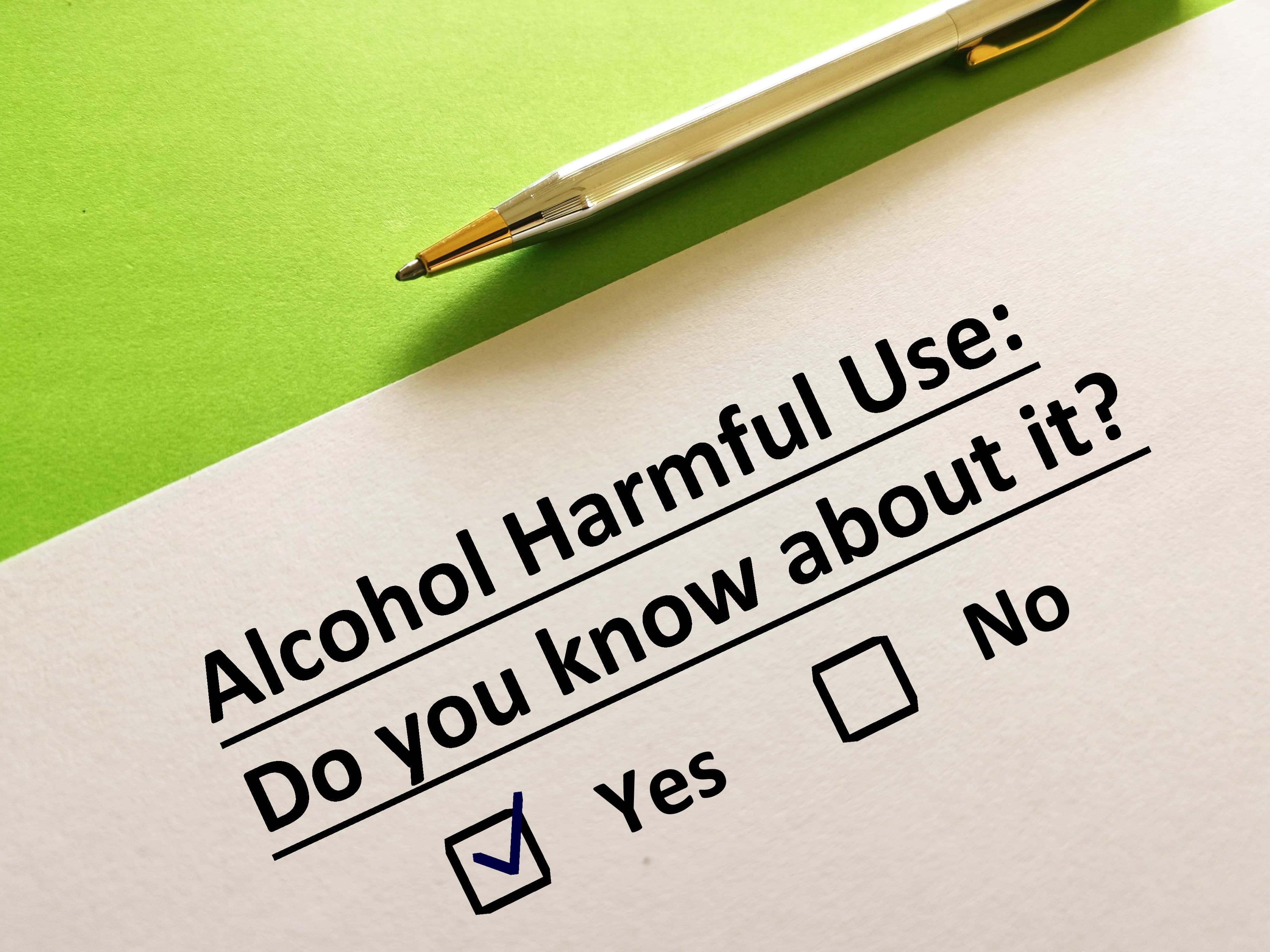 A chart asking questions about the harmful health effects of alcohol